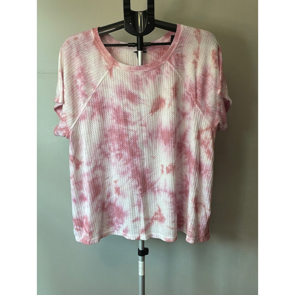 Torrid Waffle Knit Top Womens 3 Pink Tie Dye Raglan Sleeve Boho Granolagirl